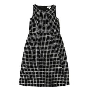 Elle Pleated Neckline Windowpane Pattern Dress